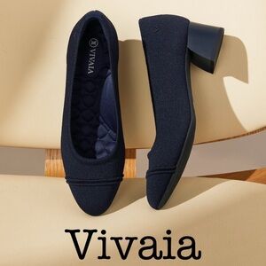 Vivaia Julie Navy Knit Chunky Block Heel Shoes Size 36